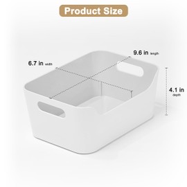 Small Plastic Storage Basket with Handles, Durable Organizer Bin, Open-Top Storage Container for Closet, Pantry, Office (4, Gray, Small)
