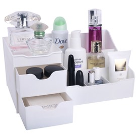 Mantello Cosmetic Storage Organizer - Sitting on Your Vanity, Bathroom Counter or Dresser - Easily Organize Your Cosmetics, Jewelry, Hair Accessories (White)