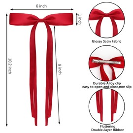 6Pcs Hair Bow Clips for Women Girls, Hair Ribbon Hair Clips With Long Tail, Tassel Ribbons Bowknot Hair Claw, Cute Silky Satin Hair Accessories, Hair Barrettes with Bow for Girls Toddlers Teens Kids
