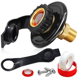 RV City Water Inlet with Check Valve, 3/4 NH Female to 1/2 NPT Male Black Flange RV Fresh Water Inlet, Lead-free Brass RV Water Connection Inlet with Dust Plug for RV Camper Motorhome Trailer Marine