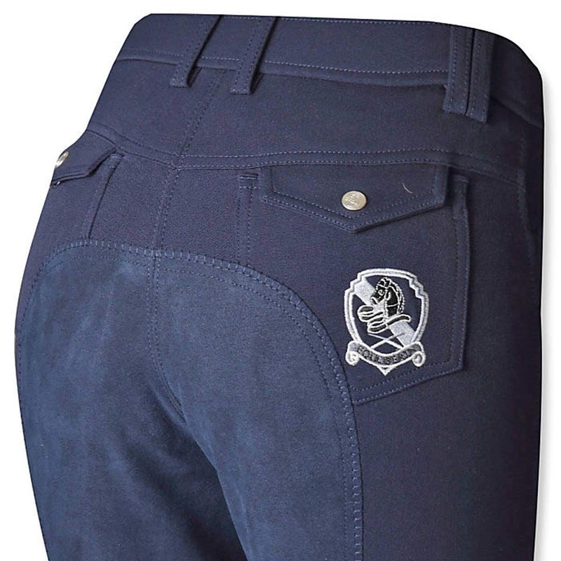 Full Seat Riding Culottes Butt Leather Ladies Junior Navy 140