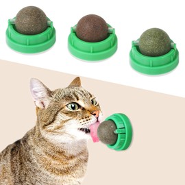 KIMOBER 3 Pack Catnip Ball for Cats,Edible Kitten Chew Toys with Catnip Silvervine Gall Fruit Flavors for Cats Lick Dental Teeth Cleaning Cats Wall Treats