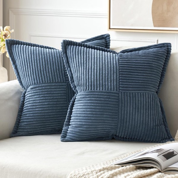 MIULEE Blue Corduroy Decorative Euro Sham Pillow Covers 24x24 Inch