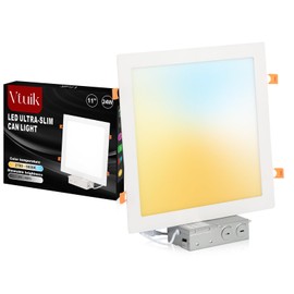 Vtuik 11 Inch Square LED Recessed Ceiling Light 5CCT for Kitchen Retrofit, Ultra Thin Canless Wafer Downlight Damp Rated for Bathroom, 24W Dimmable 1920LM for Living Room ETL FCC