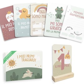 HuBorns - Milestone Cards Baby to Remember Special Moments, 46 Baby Milestone Cards, Unique and Beautifully Design, Baby Monthly Cards, Ideal for Baby Gifts (Italian)