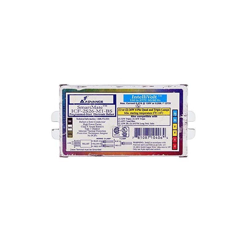 Advance ICF-2S26-M1-BS Compact Fluorescent Ballast, 2-Lamp, 26W, CFL 4-Pin Quad