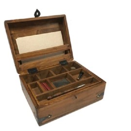 11" Distressed Wood Colonial Writing Chest Reproduction w/ Removable Tray & Wax