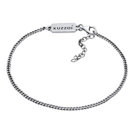 Kuzzoi Men's silver bracelet with curb links (2 mm) for men, curb bracelet made of solid 925 sterling silver, men's bracelet with carabiner, basic bracelet for men, length 19 + 5 cm, Sterling Silver