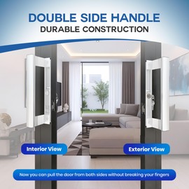 T-HAKEN Sliding Glass Door Handle Set with Interior and Exterior Handles, 6-5/8", Fits 1" to 1-1/8" Thick Doors. (White- Straight Handle 2 Sides, Straight Tube Handle with Key)