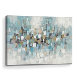 arttitue Abstract Teal Canvas Painting Artwork: Contemporary Gallery Hand Painted Textured Picture Modern Bedroom Living Room Wall Art Decor Home Office Decoration 36"x24"