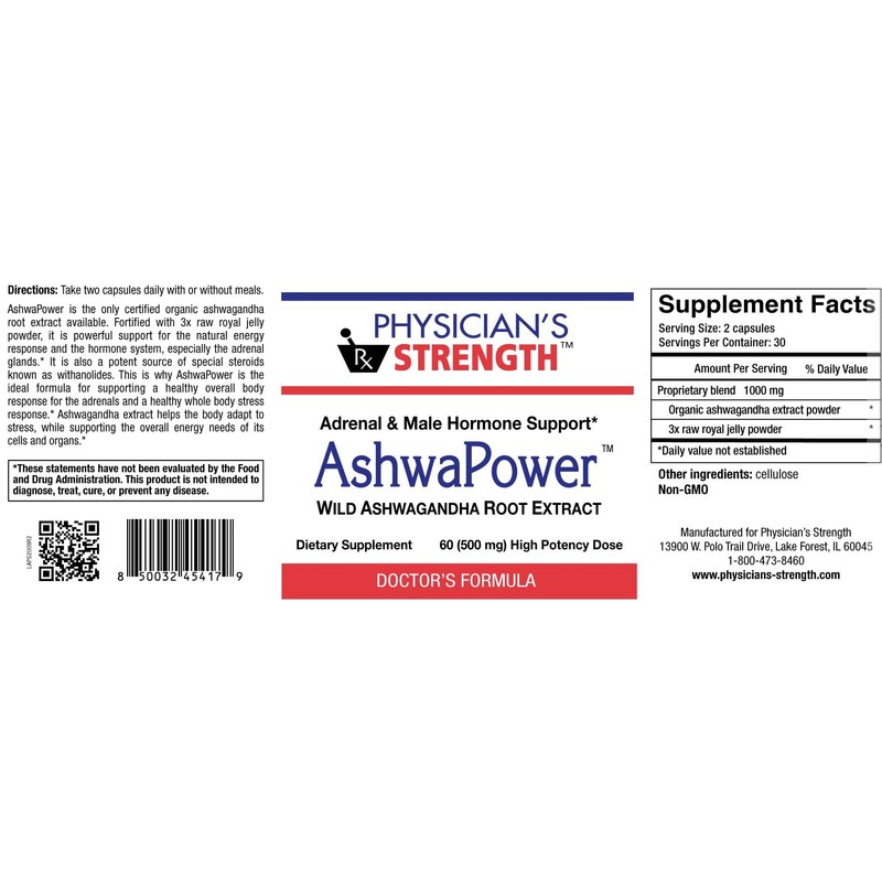 Physician's Strength AshwaPower - 60 Capsules - Wild Ashwagandha Root