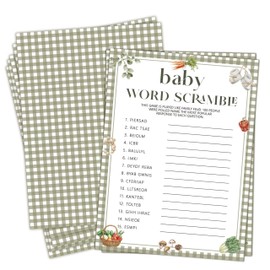 HandEasy Baby Shower Word Scramble Game Cards, Fun Baby Shower Games and Activities, Locally Grown Farmers Market Themed Party Decorations Supplies, 5”x7“ -25 Pcs -C07