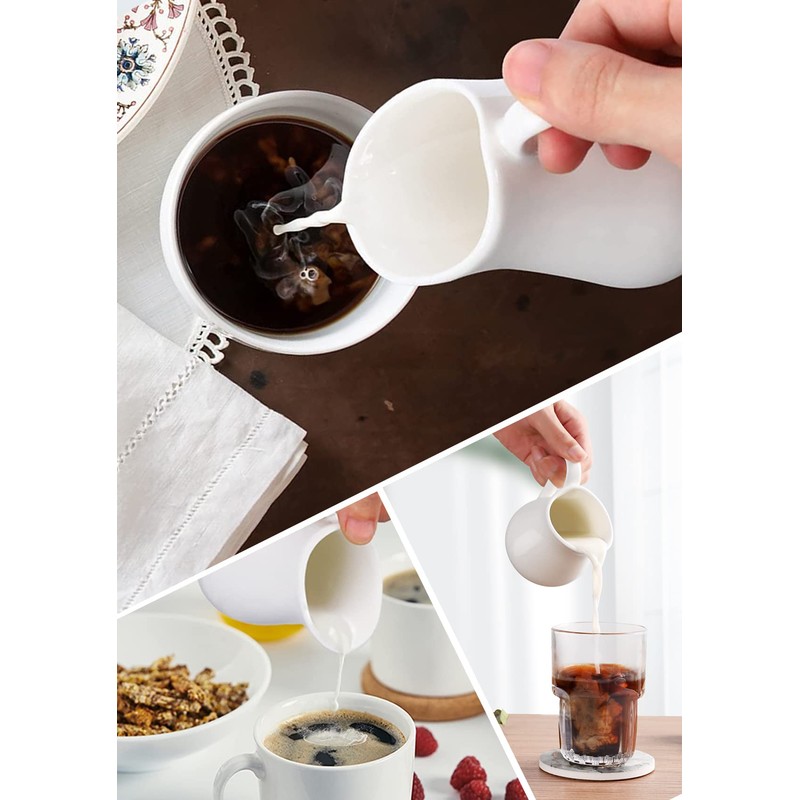 Nucookery 8 Oz Classic White Fine Porcelain Creamer with Handle,Small