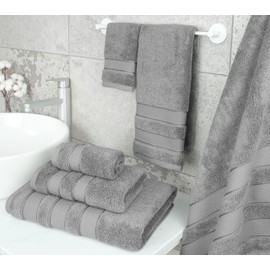 American Soft Linen Salem Bath Towel Set, 6 Piece Towels for Bathroom, 100% Turkish Combed Zero Twist Cotton, 2 Bath Towels 2 Hand Towels 2 Washcloths, Light Grey