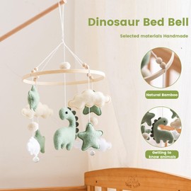 Ueiwffzo Mobile Baby Wind Chimes Dinosaur with Clouds Baby Bed Mobile Wind Chimes with Felt Balls, Hanging Mobile Wind Chime for Baby Cot, Newborn Gift (Dinosaur)