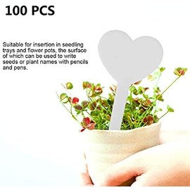 100PCS Etiquetas de plantas Marcadores Etiquetas de plástico para jardinería Etiqueta de planta en forma de corazón Material de PVC Impermeable para amantes de la jardinería (Blanco)