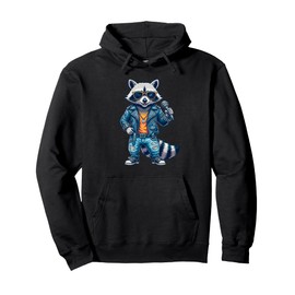 Raccoon Animal Rockstar Rock Singer Gift for Men Women Kids Pullover Hoodie