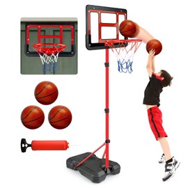ShyLizard Boys Toy Gifts for 3 4 5 6 7 8 Years Old, Kids Basketball Hoop Adjustable Height 3.5FT-6.2FT, Mini Basketball Hoop for Kid Boys, Basketball Goal Toys Outdoor Indoor Game Gifts for Boys, Red