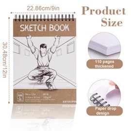 XXYOUPIN 9 x 12 Inch Sketchbook,110-Sheets (68lb/100gsm) Top Spiral Bound Sketch Pad, Acid-Free Art Sketchbook for Artistic Drawing, Painting, Writing on Paper(1PACK