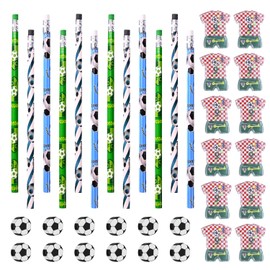 RYAN Pack of 12 Pencils with Eraser and 12 Pieces Football Party Bags Boys Eraser and 12 Pinball Game Football Playing Field Pencils Children for School Stationery Party Gifts