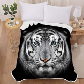 Tiger Printed Fleece Throw Blanket for Adult Children,Animal Design Bed Blanket,Soft Warm Microfiber Bedding for Bed Couch,130×150 cm