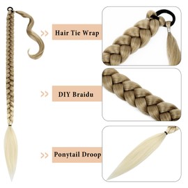 Mebeli Braid Extensions Long Braided Ponytail Wrap with Straight Synthetic Hair Pieces 34 Inch 27/613