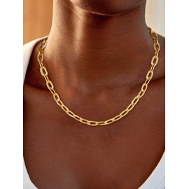 Coshilta Gold Necklace for Women，14K Dainty Gold Chunky Paperclip Chain Necklace Non Tarnish Toggle Clasp Necklaces Fashion Chunky Jewelry for Women