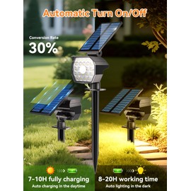 Solar Lights for Outdoor Garden with Motion Sensor, Pack of 4 IP65 Waterproof Solar Spotlights for Outdoor Use with 2-in-1 Auto On/Off, 3 Modes, 3000 K Warm White Adjustable Panel Solar Lights for