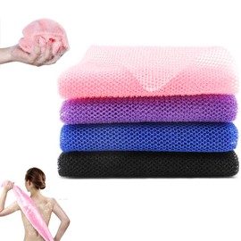 4 Pcs African Net Sponge,African Exfoliating Net,Long Mesh Back Scrubber Skin Smoother,Shower Sponge Body Sponge,African Wash Net Bathing Sponge for Men and Women Shower Deep Cleaning