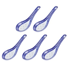 5pcs Ceramic Soup Spoons, Asian Ceramic Serving Spoons, Chinese Soup Spoons Set for Ramen Dumpling Wonton