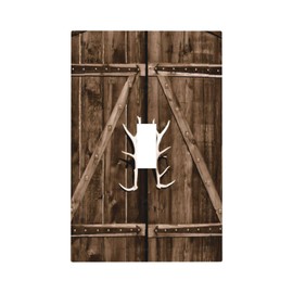 Rustic Antler Barn Door 1 Gang Light Switch Plate Decorative Single Toggle Wall Plate Cover Decorative Electrical Switchplate Faceplate For Farmhouse Cabin Wooden Garage Bedroom Kitchen Room Decorate