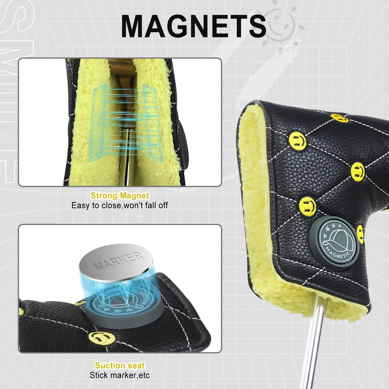 Golf Blade Putter Club Head Cover Pingtype Magnetic Black PU