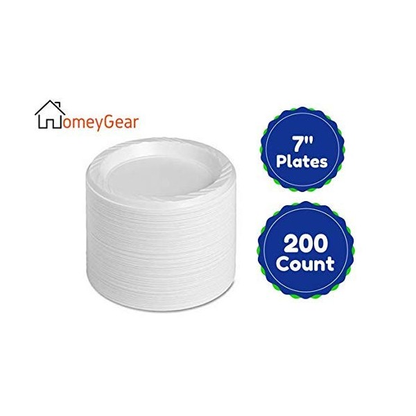 HomeyGear Disposable White 7 Inch Plastic Appetizer Plates For Everyday Use 200 Ct