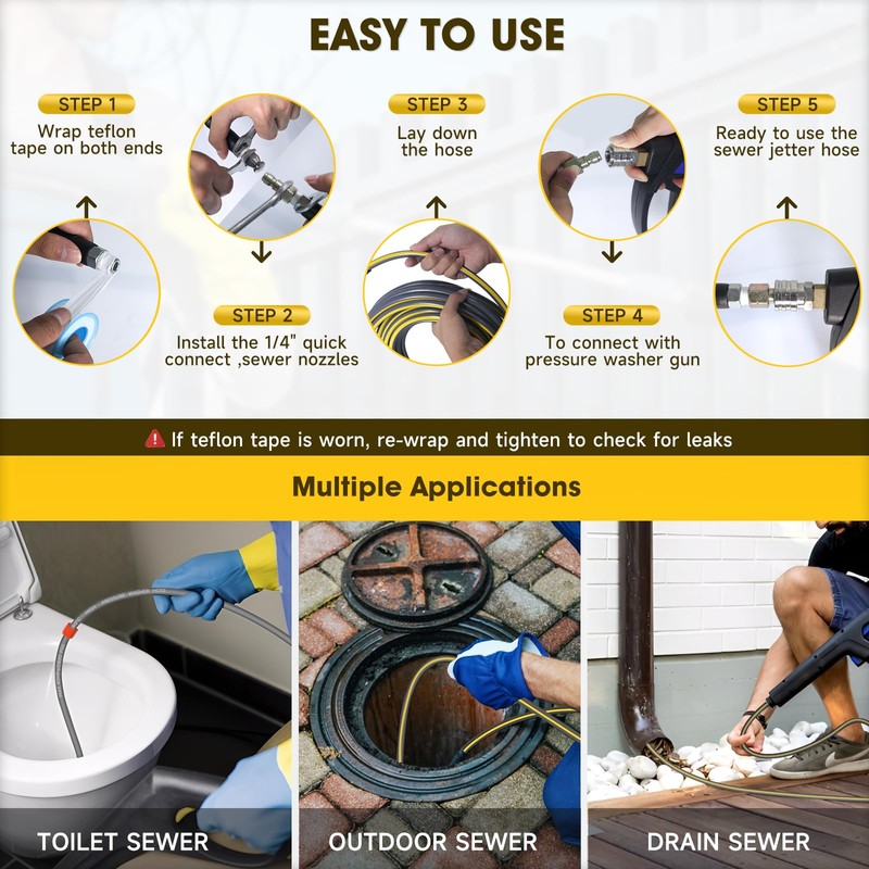 TUTULUCK Sewer Jetter Kit for Pressure Washer, 5800PSI Drain Cleaner
