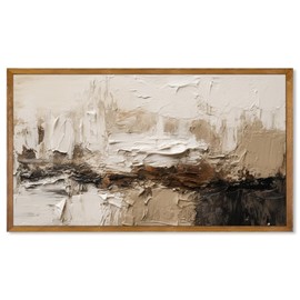 Framed Wall Art Vintage Wall Decor Living Room, Frame TV Art Netural Beige Abstract Oil Painting, Impasto Paint Texture Brush Stroke TV Art Prints, Abstract Wall Decor Vintage Decor for Bedroom Bathroom,18"x10"