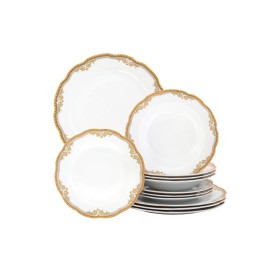 Gifts Plaza White and Gold 16 Piece Vintage Porcelain Design Floral Gold Dinnerware Set of 4