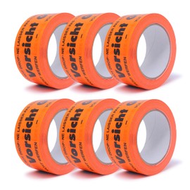 gws Caution Glass Notice Tape 6 Rolls Hallway Orange PVC Strong Packaging Tape in Professional Quality Warning Tape Parcel Tape 50 mm x 66 m