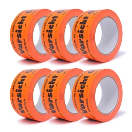 gws Caution Glass Notice Tape 6 Rolls Hallway Orange PVC Strong Packaging Tape in Professional Quality Warning Tape Parcel Tape 50 mm x 66 m