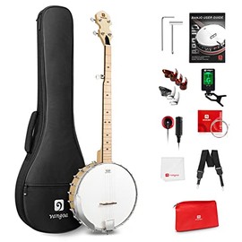 Vangoa 5 String Banjo Open Back Full Size, Beginner Banjo Kit with Frosted Remo Head, Geared 5th Tuner, Maple Banjoe, Natural