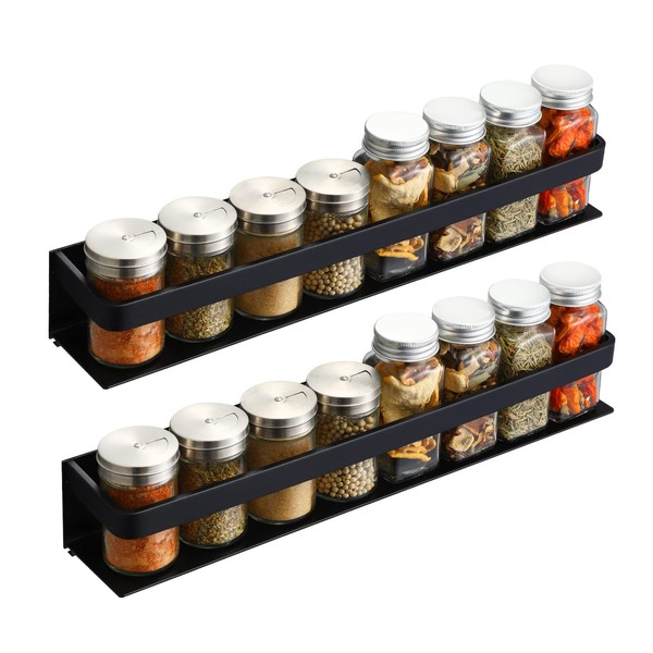 KES Kitchen Floating Shelf Seasoning Organizer Aluminum Spice Holder 2 Pack Wall Mount 40cm Black, KSR401S40-BK-P2