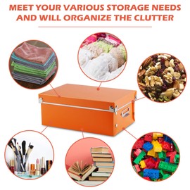 SEEKIND photo boxes storage, storage boxes with lids and Handles, 3 in 1 Set, Multiple Size(Small/Medium/Large) Plastic Box for Photos, tax papers, Cosmetic, Socks, Snacks, Etc(Orange)