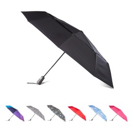 Totes - Paraguas plegable para hombre y mujer con cierre automático y protección solar resistente al viento, Negro -, 47" Canopy, Paraguas de burbujas transparentes