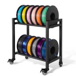 3D Printer Filament Storage Rack, 2-Tier 3D Printer Filament Spool Holder Rack with Wheels, Heavy Duty Metal Filament Shelf for PLA/ABS/TPU, Filaments Organized for 3D Printing Studio, Office Workshop