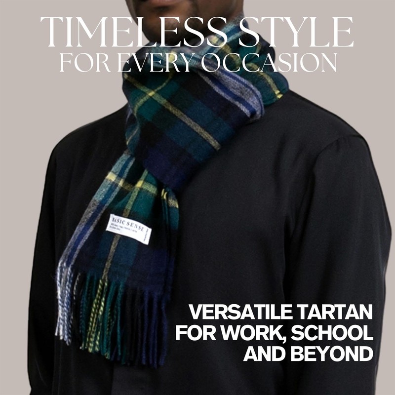Basic Sense Tartan Check 100% Wool Scarf Mongolian Wool Scottish