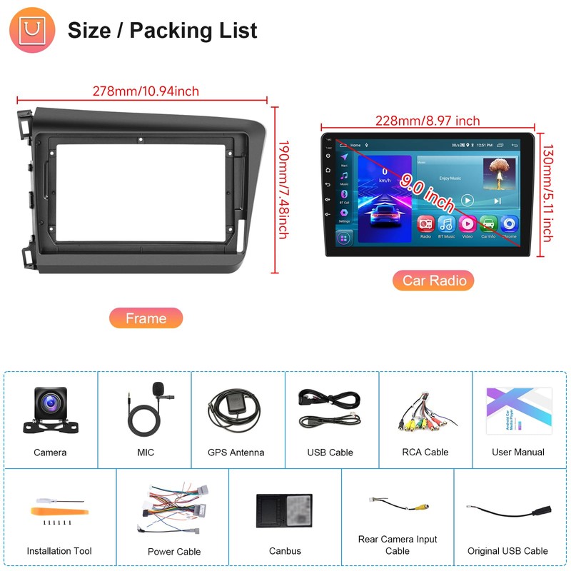 [2G+64G] Car Radio for Honda Civic 2012 2013 2014 2015