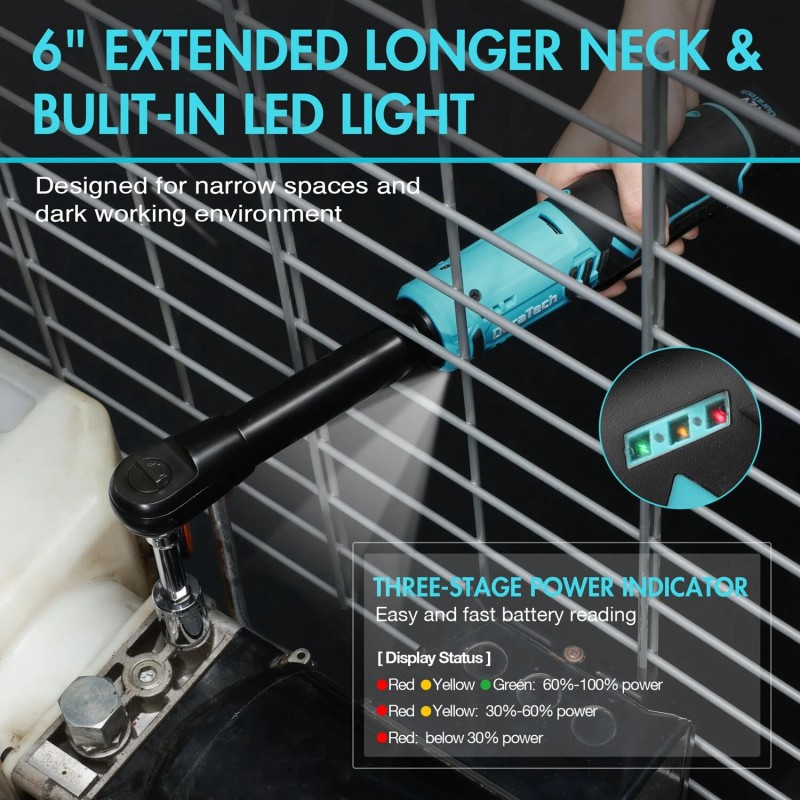 DURATECH Extended Cordless 3/8" 12V 44 Ft-Lbs Long Neck Electric