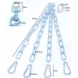 Punch Bag Chain/Carat: Ideal for any room at home – with Swivel, 4 Medium and Single Large Carabiner Clip for Easy Fasten to the ceiling. High Quality.