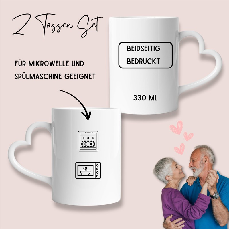 GRAZDesign Tasse Set mit 2 Herzhenkeln Tassen zur Hochzeit, Valentinstag,