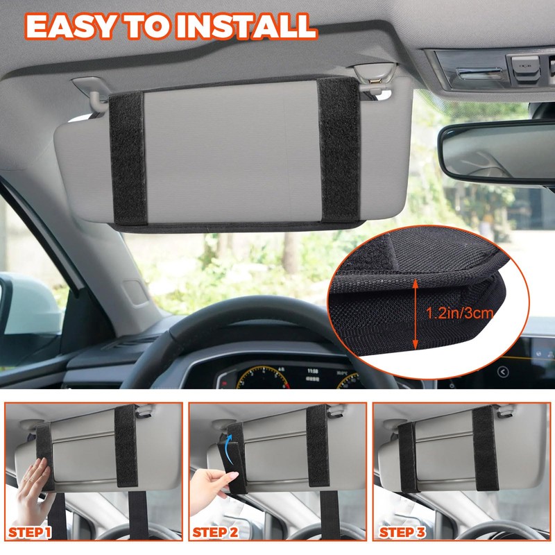 1000D Sun Visor Organizer with Zipper Visor Storage Pouch, Car