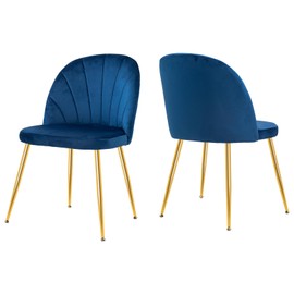 X-VOLSPORT Velvet Kitchen Dining Chairs Set of 2, Armless Reception Guest Chair, Home Office Desk Chair Without Wheels, Living Room Bedroom Accent Chair Set, Gold Finish, Blue